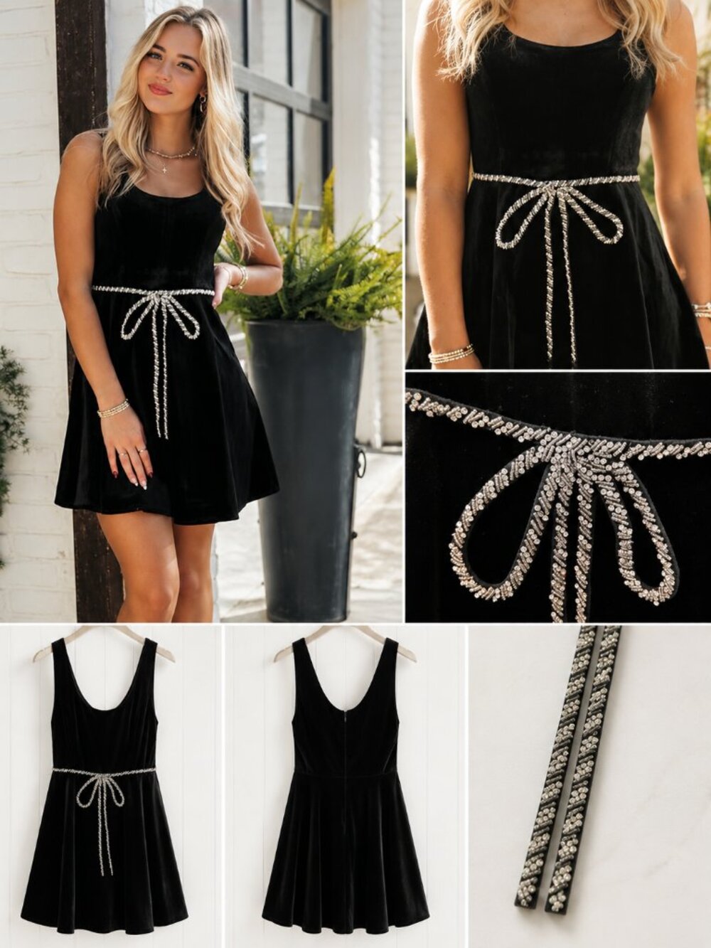 NWT So Me Black Velvet Mini Dress with Silver Rope Tie